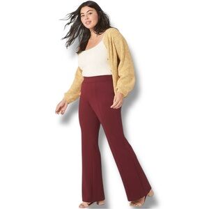 LANE BRYANT Pull-On Ponte High-Rise Flare Pant - Maroon Women’s 16